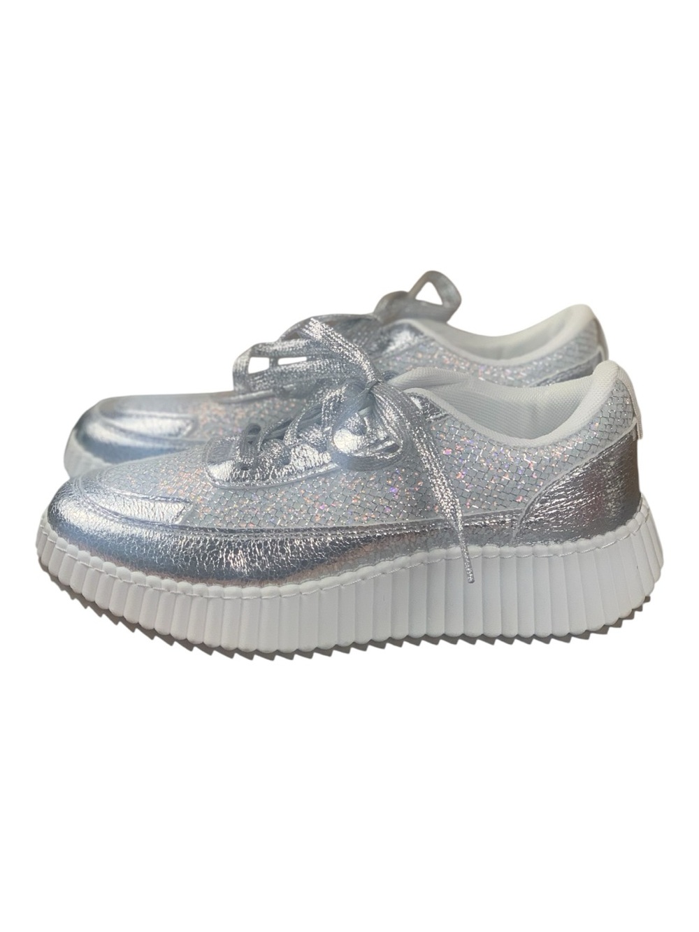 Women's Yoki Roxann Silver Iridescent Sneaker Lace Up Platform Urban  Size‎ 8